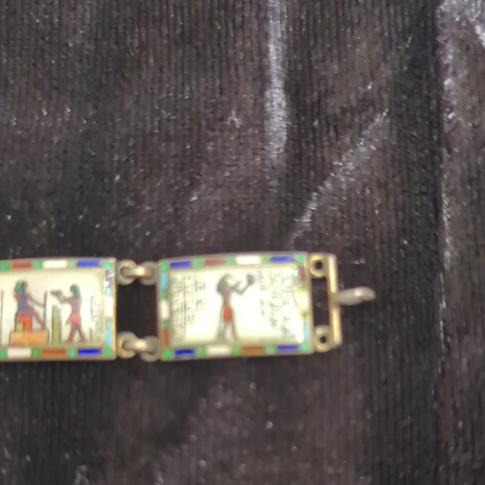Vintage Egyptian Revival Enamel Panel Bracelet, Est. 1940s–50s